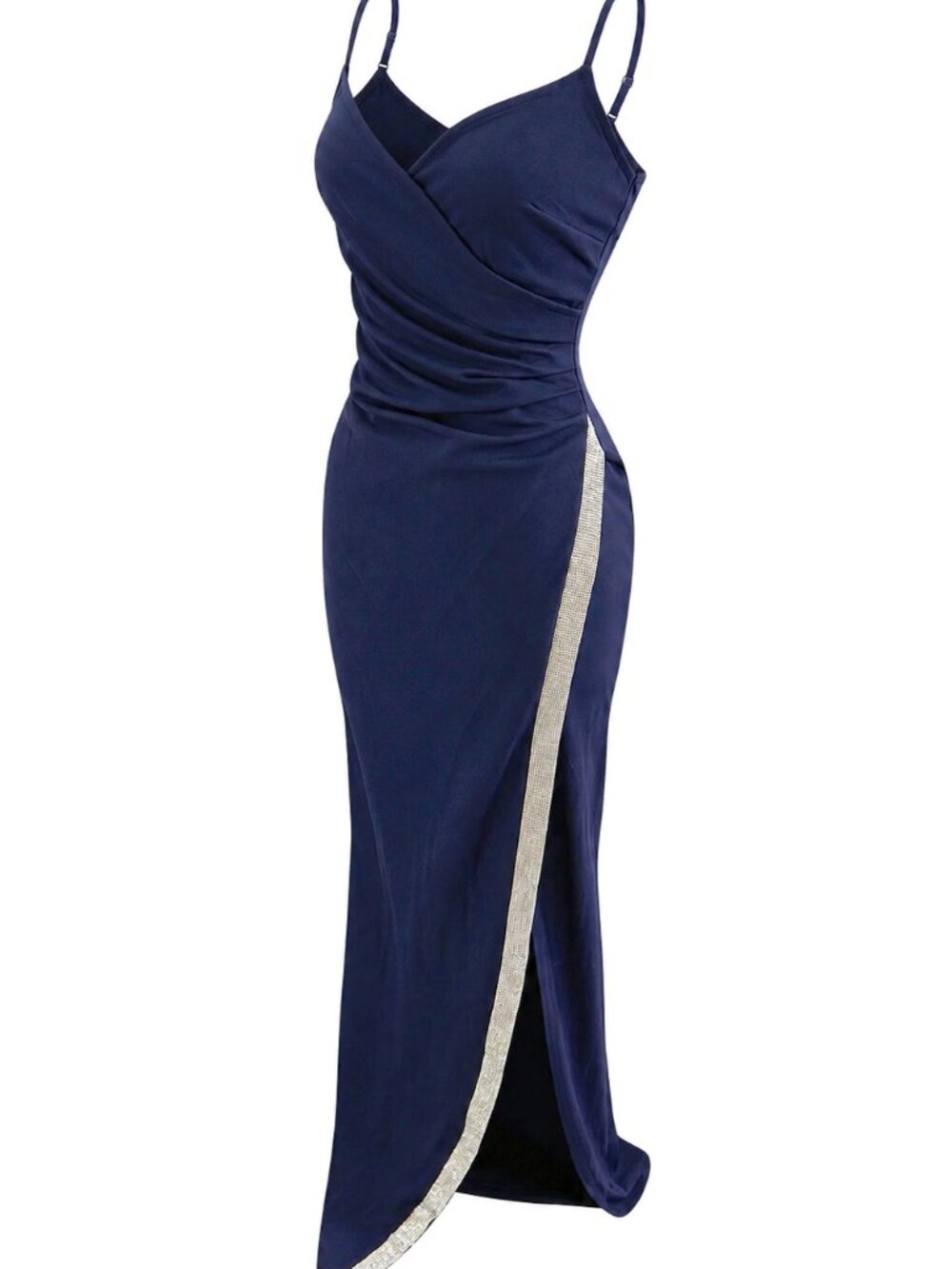 Honey & Rosie Navy Formal Dress Rhinestone Slit Small Wedding Guest Homecoming